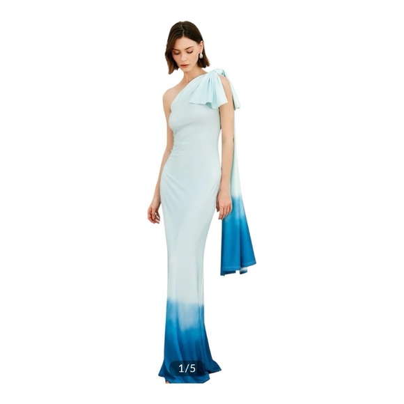 COMMENSE Ombre One Shoulder Long Dress Large Green/Blue NWT Sold out online - Picture 1 of 11